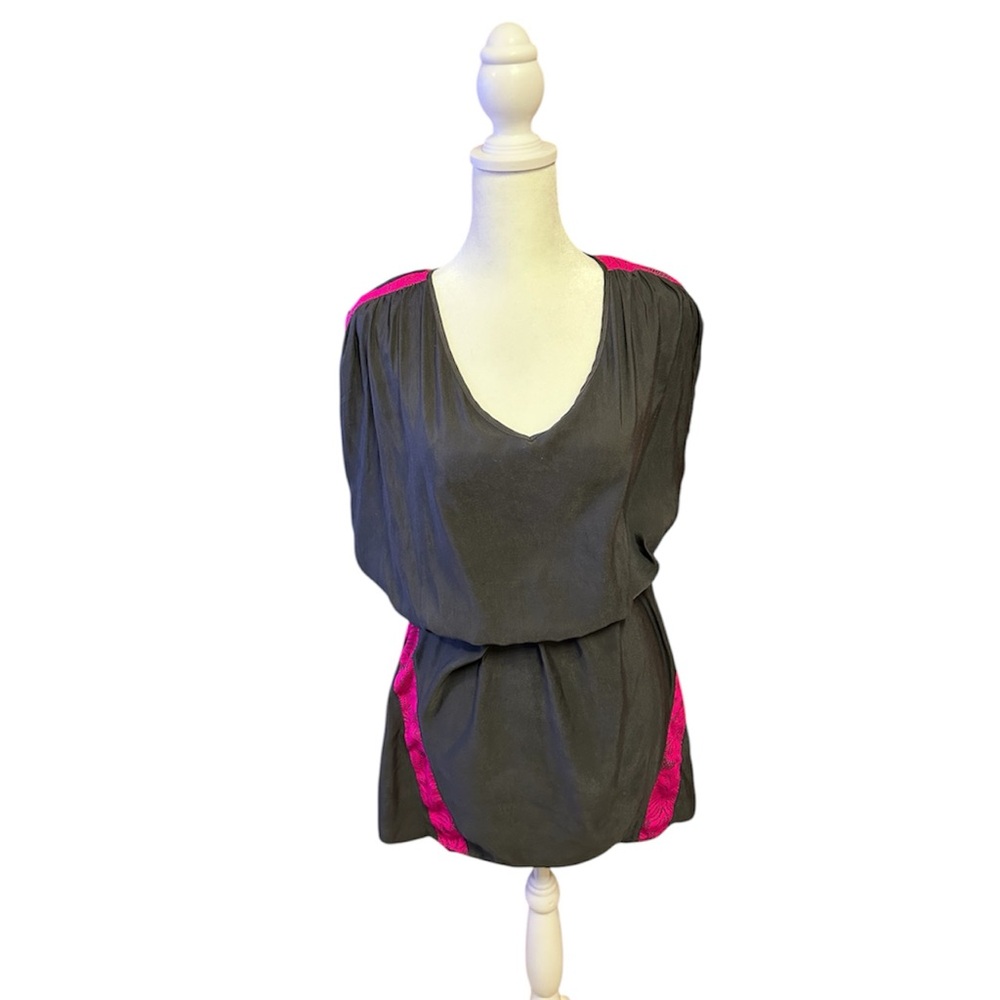 Y2K Express Gray Dress with Pink Accents Medium EUC